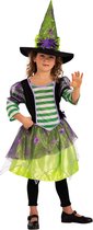 CARNIVAL TOYS - Spinnen heks kostuum met groene hoed voor meisjes - 116 (4-5 jaar)