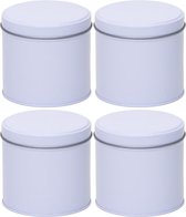 2x Witte ronde opbergblikken/bewaarblikken 10 cm - Stroopwafelblik - Witte koffiepads/koffiecups voorraadblikken - Voorraadbussen