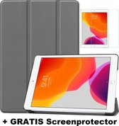 Tablet hoes geschikt voor Ipad 10.2 Inch 2019 / 2020 / 2021 - Tri-Fold Book Case + Screenprotector - Grijs