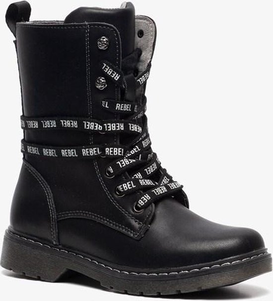 TwoDay leren meisjes veterboots - Zwart - Maat 31 | bol.com