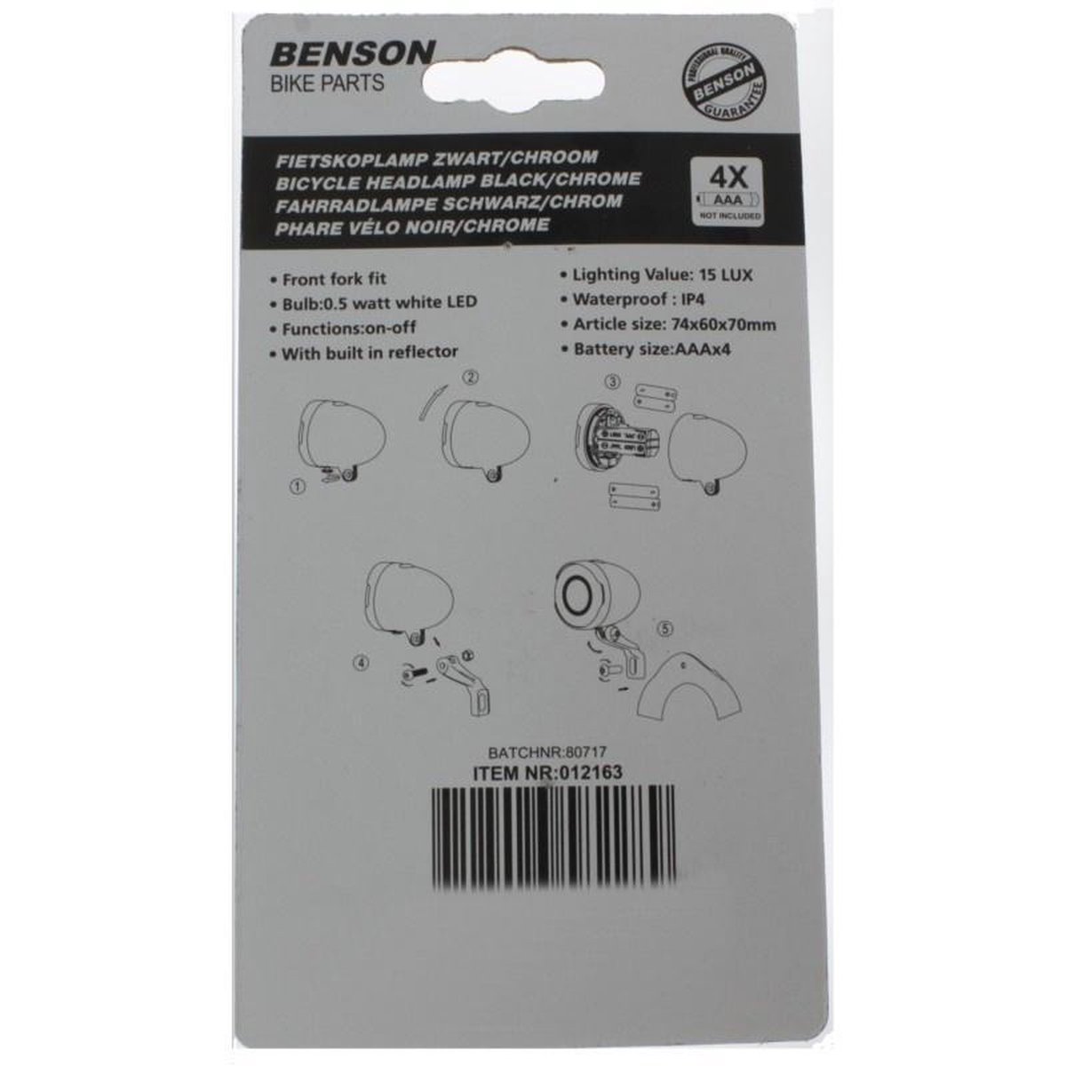 Benson LED Fietskoplamp Zwart - Chroom Compact