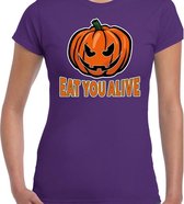 Halloween Eat you alive verkleed t-shirt paars voor dames M