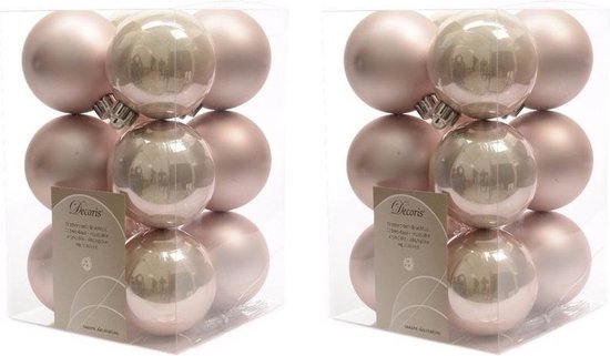 24x Lichtroze kunststof kerstballen 6 cm - Mat/glans - Onbreekbare plastic kerstballen - Kerstboomversiering lichtroze