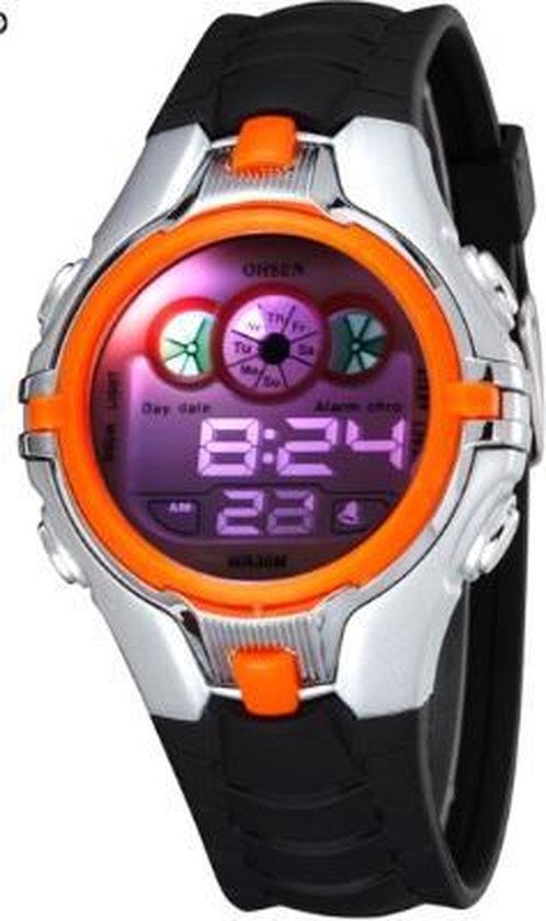 Ohsen sportief kinderhorloge digitaal 38 mm zwart oranje bol