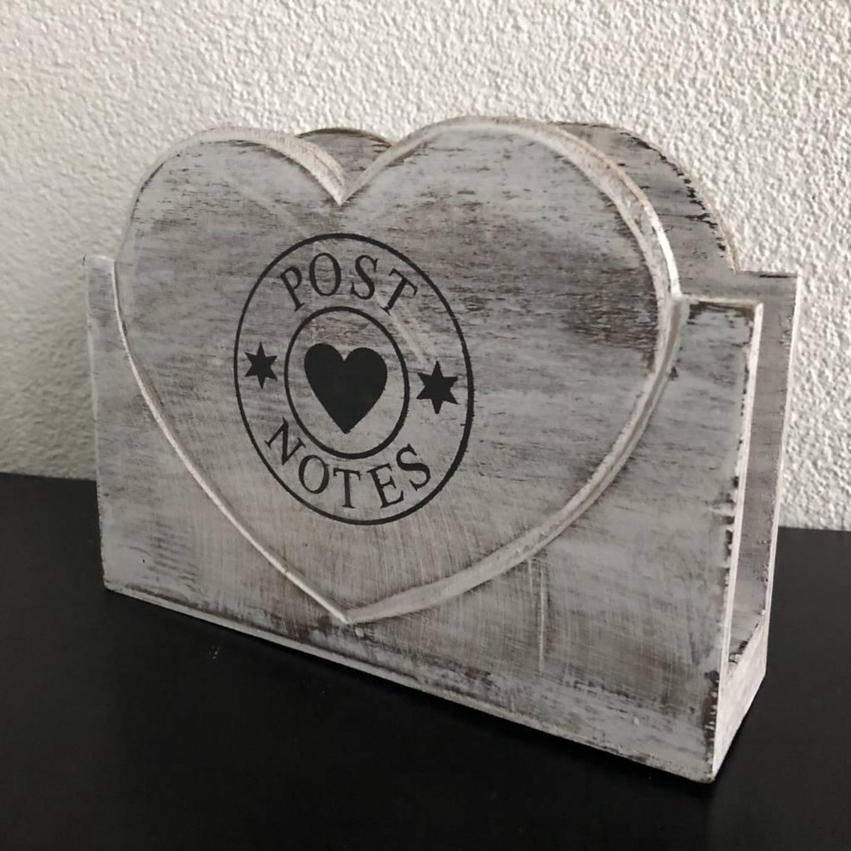 Houten Postbak Hart / Notes 20cm Kleur Antique White