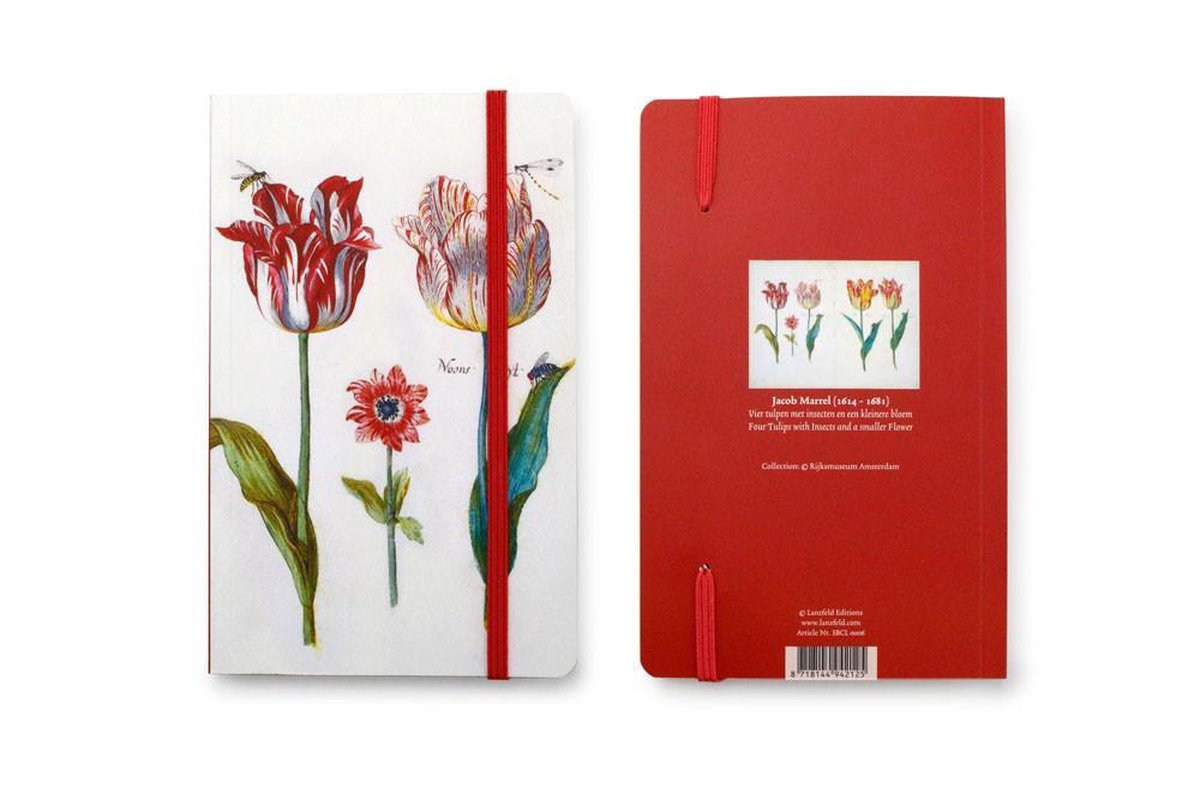 Opschrijfboekje, Vier tulpen met insecten, J. Marrel