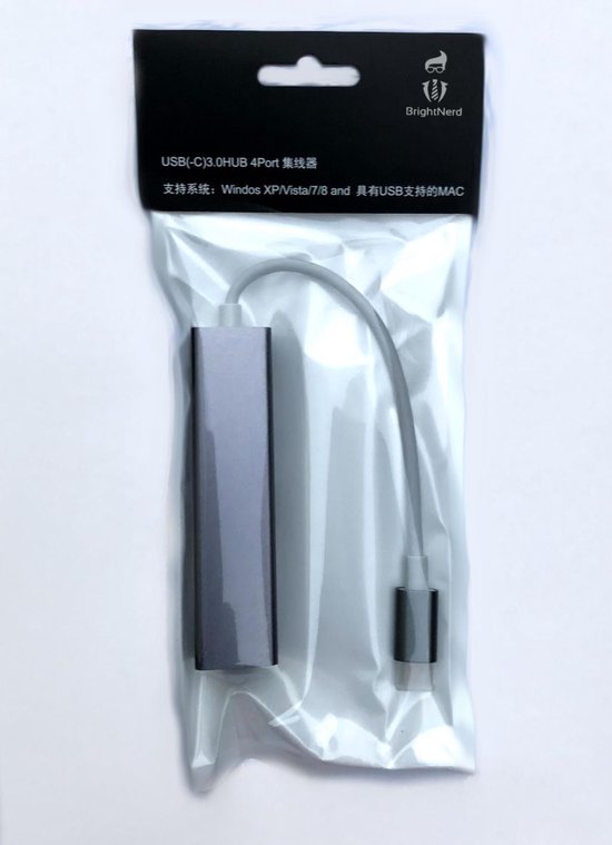 USB-C naar 2x USB 3.0Hub + RJ-45 Ethernet Adapter + SD reader voor USB type C aansluiting - Space Grey - BrightNerd