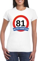 Verkeersbord 81 jaar t-shirt wit dames XS