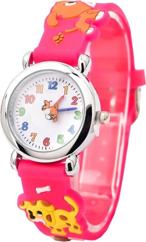 Fako® - Kinderhorloge - 3D - Puppies - Fuchsia