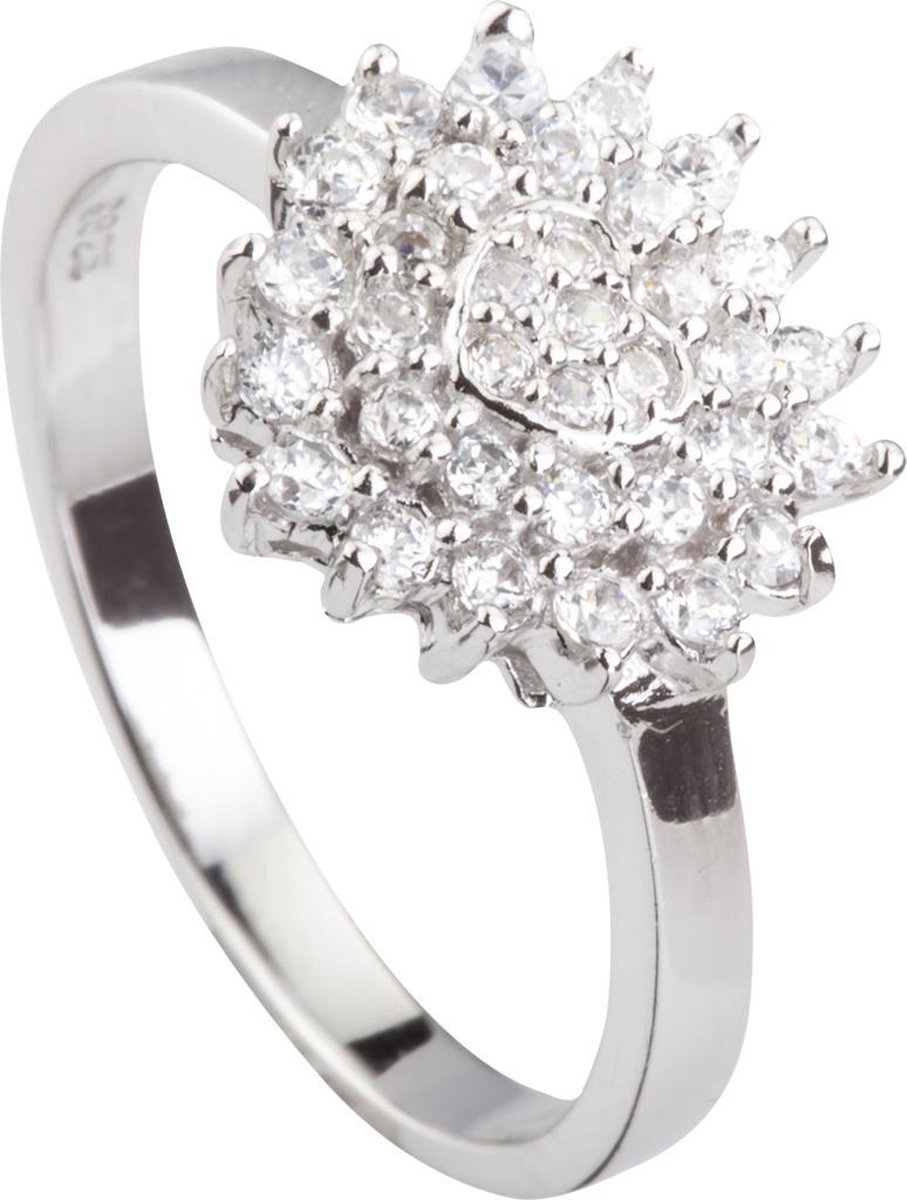 Valentijnsactie! Brigada - ring met zirkonia steentjes en daarin een verwerkt hartje - 925 sterling zilver - maat 18,5