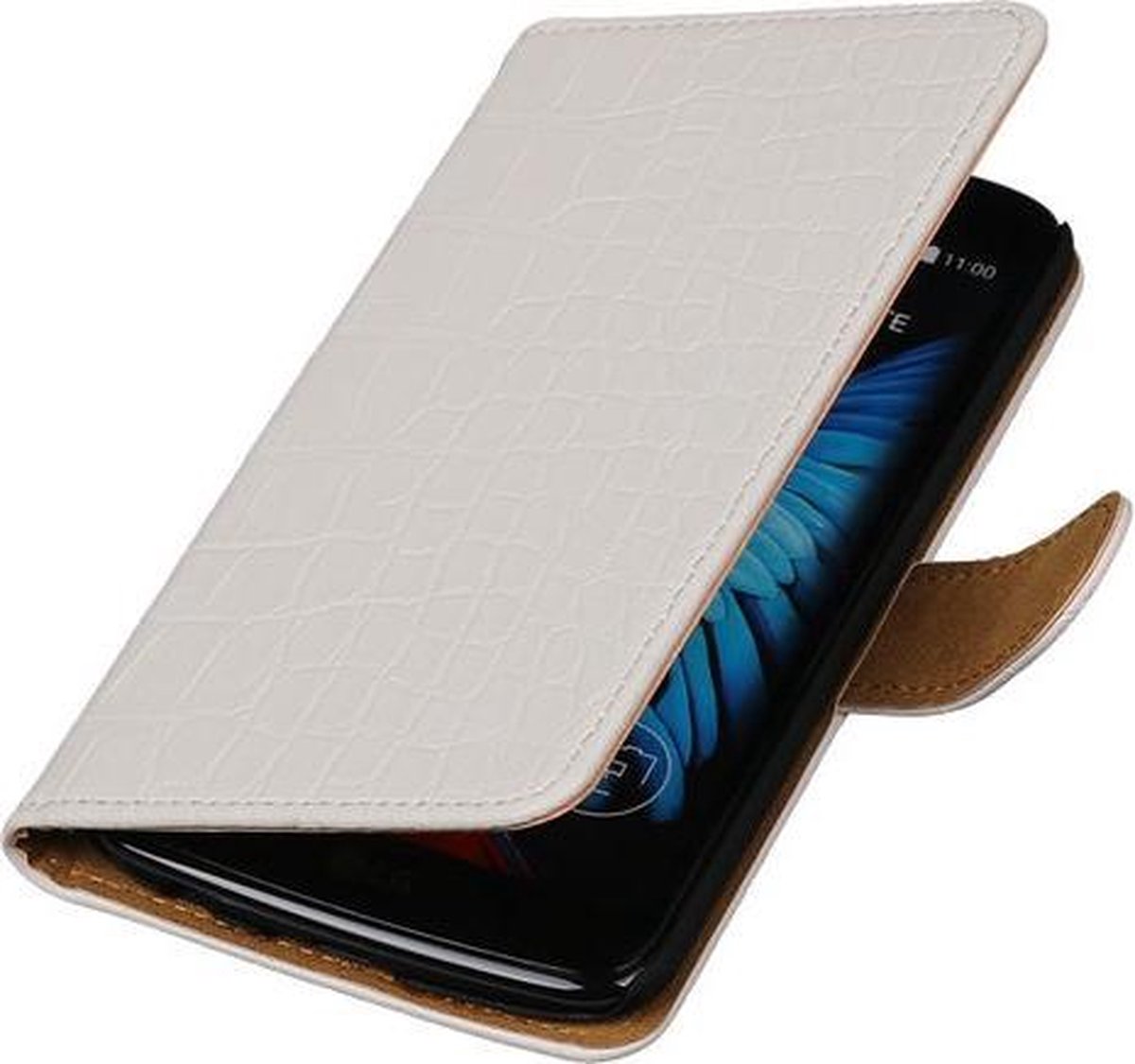 Wit Krokodil booktype wallet cover hoesje voor LG K8
