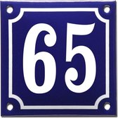 Emaille huisnummer blauw/wit nr. 65