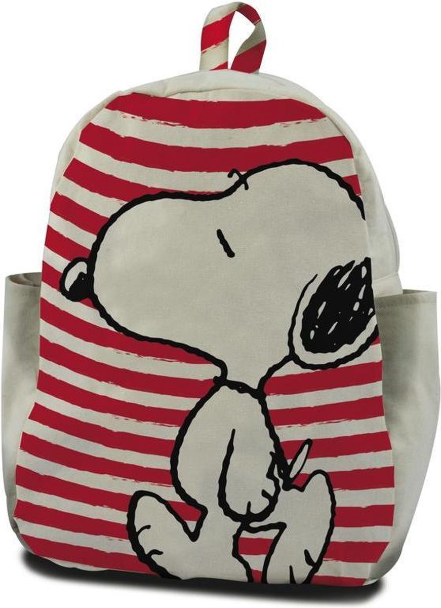 Snoopy Rugzak - 30 cm hoog - wit met rood gestreept