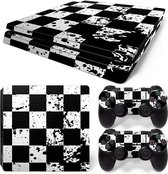 PS4 Slim Sticker White Chess - PS4 Slim Wit Geblokt Skin Sticker - 1 Console Skin + 2 Controller Skins