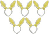 5x Wit/gele konijn/haas oren verkleed diademen voor kids/volwassenen - Verkleedaccessoires - Feestartikelen