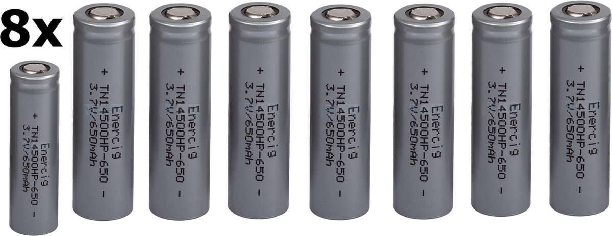8 Stuks - Oplaadbare batterij Enercig 14500- 13A 650mAh Unprotected