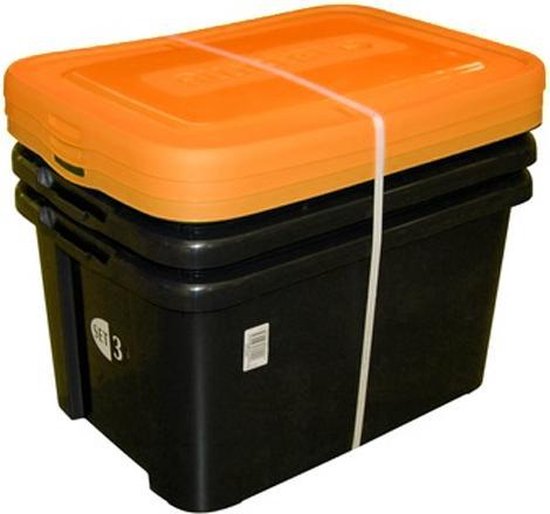 ALLIBERT Handy Box Opbergbox 50 liter - Zwart \ Oranje set van 3 | bol.com