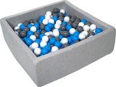 Ballenbak vierkant - grijs - 90x90x30 cm - met 450 wit, blauw en grijze ballen