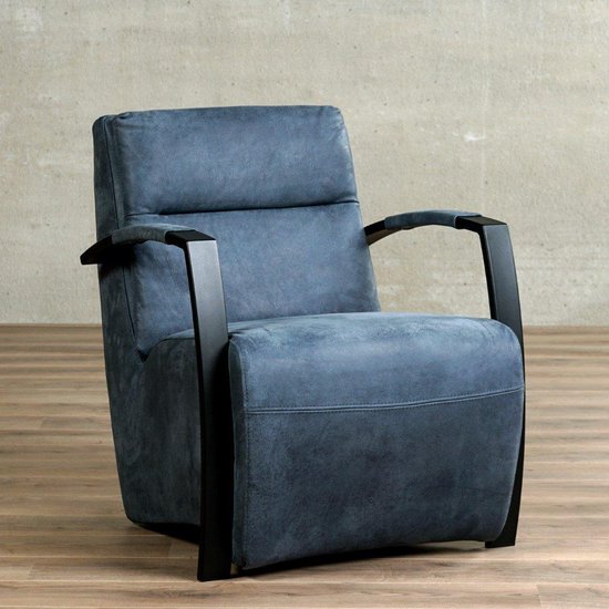 Leren fauteuil Arrival donkerblauw jeanskleurig leer, metalen frame, met armleuning,...