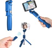 Selfie Stick Universeel - Statief Smartphone - Iphone - Samsung - Blauw - Incl. Afstandsbediening! (3 in 1)
