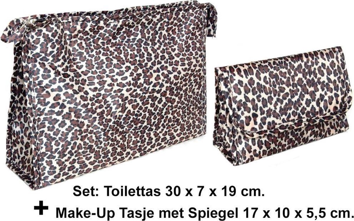 2 Delige Toilet - & Make-up tas (met Spiegel) set - Sneeuwpanter | bol