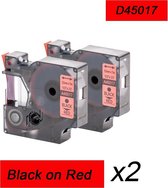 2x Compatible voor Dymo 45017 Standard Label Tape - Zwart op Rood - 12mm