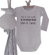 Baby Rompertje unisex met tekst | Het is niet eerlijk ik ga naar mijn Oom en Tante | Lange mouw | wit zwart | maat 62/68 | Zwangerschapsaankondiging hoera jullie worden jongen meis