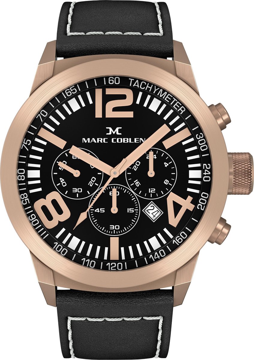Marc Coblen MC45R2 - Horloge - 45 mm - Zwarte wijzerplaat - Zwarte horlogeband