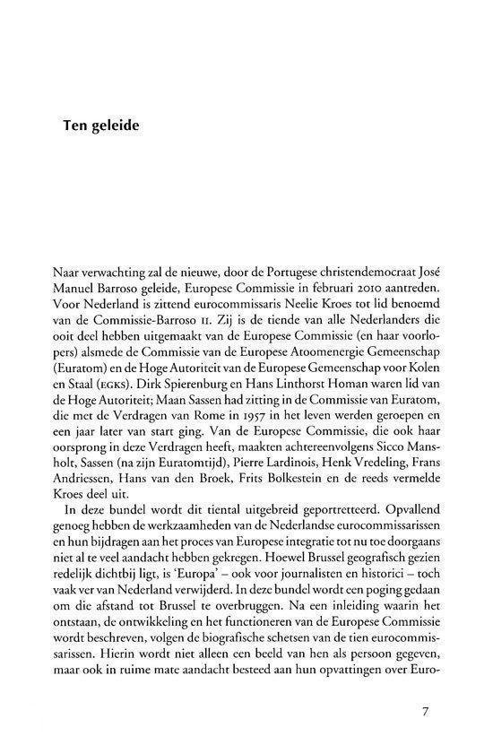 Tekstpagina met een inleiding over de Europese Commissie en de Nederlandse Eurocommissarissen.