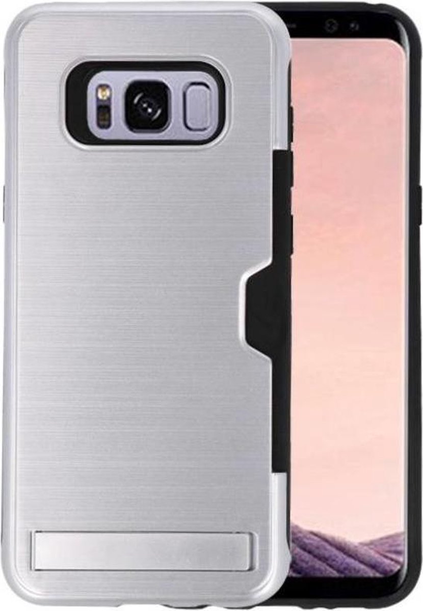Zilver Tough Armor Kaarthouder Stand Hoesje voor Samsung Galaxy S8 Plus