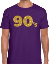 90's goud glitter tekst t-shirt paars heren - Jaren 90 kleding L