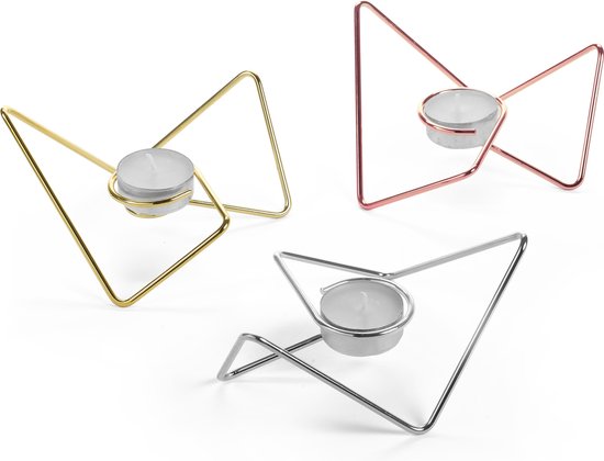 Black+Blum Triangular Loop Waxinelichthouder - Set van 3 Stuks - 14x14x7 cm - Assorti
