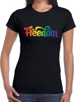 Gay pride Freedom t-shirt - zwart regenboog shirt voor dames - Gaypride S