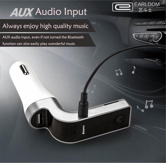 Bluetooth MP3 speler - autolader - met Micro SD slot - inclusief Aux Kabel  - Zilver | bol.com