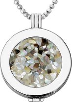 Quiges - Munthouder met Ketting en Munt 33mm Schelp Vlokjes Grijs - Zilverkleurig - ERHS774