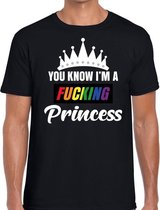 Zwart You know i am a fucking princess gay pride t-shirt heren L