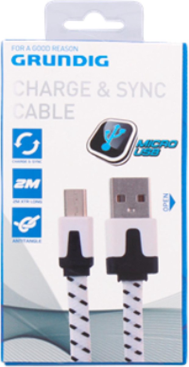 Image of Grundig micro-USB datakabel 2m Wit | micro USB | Anti Wirwar