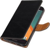 Zwart Pull-Up PU bookcase wallet Telefoonhoesje voor HTC 10