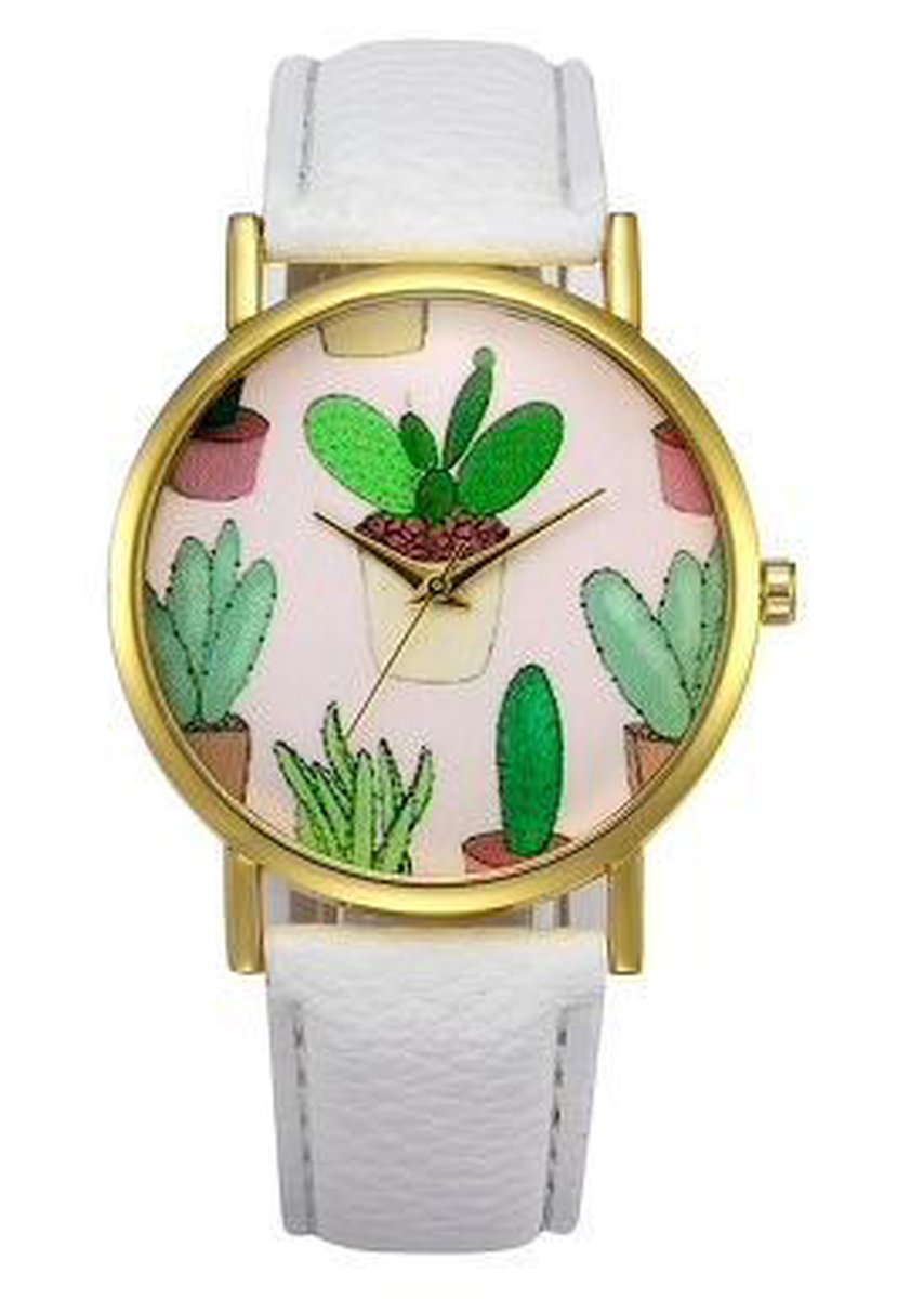 Hidzo Horloge Cactus Ø 37 mm - Wit - In horlogedoosje