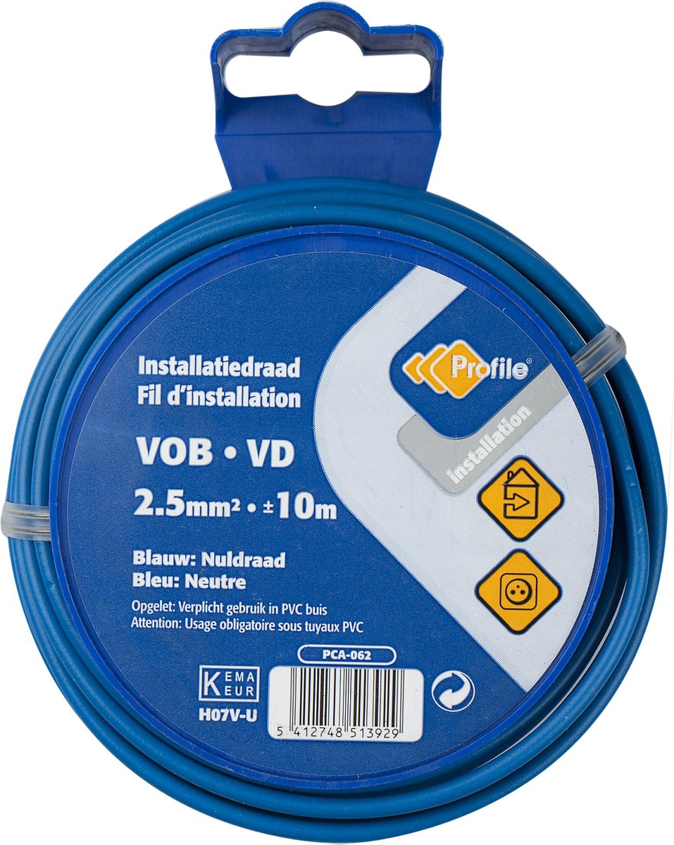PROFILE installatiedraad VOB (België) VD (Nederland) - 2,5mm² - blauw - 10 meter