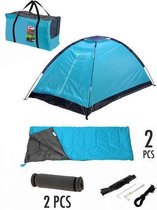 LOKS Kampeerset - Tent + Slaapzakken + Matjes - Blauw