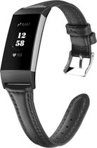 KELERINO. Leren band voor Fitbit Charge 3 Zwart - Large