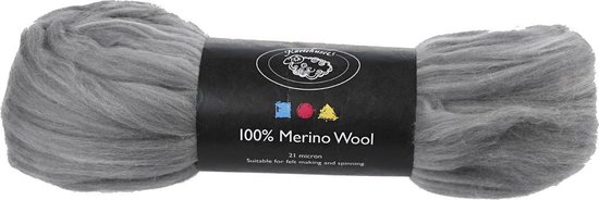 Merino wol, 21 micron, grijs, 100 gr - Creotime