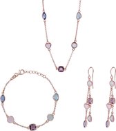 Orphelia SET-7412 - Juwelenset: Ketting + Armband + Oorbellen - 925 Zilver Rosé - Multicolor Stenen - 43/18,5 cm