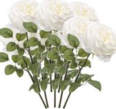 8x Witte rozen kunstbloem 66 cm - Kunstbloemen boeketten