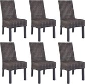 Eetkamerstoelen Kubu rattan en mangohout bruin 6 st (incl. vloerviltjes)