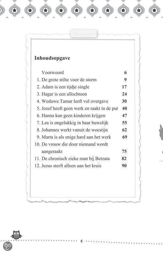 Pagina met inhoudsopgave van het boek 'Eenzaamheid'. Nummers van hoofdstukken en titels worden vermeld.