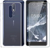 Nokia 5.1 Hoesje Transparant  TPU Siliconen Soft Case + 2X Tempered Glass Screenprotector