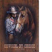 Cowgirl by choice. Metalen wandbord 31,5 x 40,5 cm.