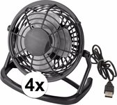 4x Zwarte ventilator met USB stekker - Bureau ventilator 4 stuks